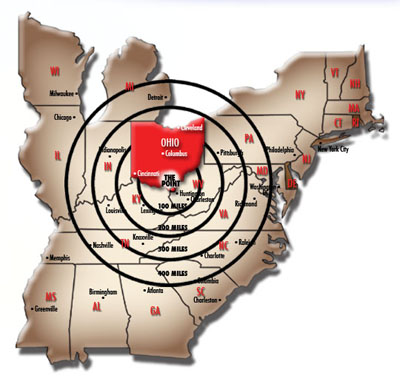 Map showing The Point's location relative to the Eastern United States